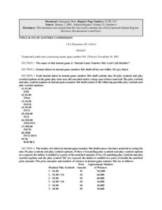 Document: Emergency Rule, Register Page Number: 25 IR 1187 Source: January 1, 2002, Indiana Register, Volume 25, Number 4 Disclaimer: This document was created from the files used to produce the official (printed) Indian