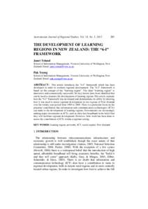 Australasian Journal of Regional Studies, Vol. 18, No. 3, THE DEVELOPMENT OF LEARNING REGIONS IN NEW ZEALAND: THE “6-I”