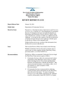 Nova Scotia Freedom of Information and Protection of Privacy Report of Review Officer Dulcie McCallum  REVIEW REPORT FI-13-52