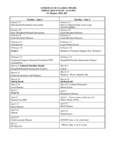 SCHEDULE OF CLASSES (709:498) SPRING:15AM - 12:15 PM) SA Shapses, PhD, RD Tuesday - class I January 21 Introduction/Nutritional Assessment