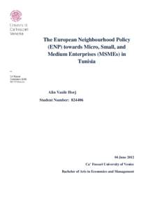 The European Neighbourhood Policy (ENP) towards Micro, Small, and Medium Enterprises (MSMEs) in Tunisia  Alin Vasile Horj