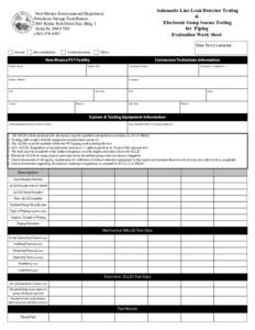 Automatic Line Leak Detector Testing & Electronic Sump Sensor Testing for Piping Evaluation Work Sheet