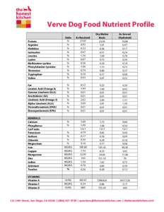 Verve Dog Food Nutrient Profile Protein Arginine Histidine Isoleucine Leucine