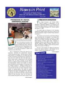 News in Print  University of Santo Tomas MIGUEL DE BENAVIDES LIBRARY Issue No. 64