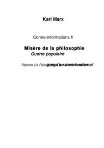 Karl Marx  Misère de la philosophie Réponse à la Philosophie de la misère de Proudhon