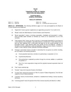 RULES OF TENNESSEE BOARD OF FUNERAL DIRECTORS AND EMBALMERS CHAPTER[removed]GENERAL PROVISIONS