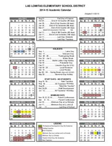 LAS LOMITAS ELEMENTARY SCHOOL DISTRICT[removed]Academic Calendar Adopted[removed]Su M