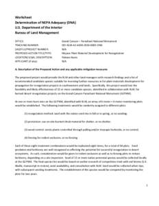 Worksheet Determination of NEPA Adequacy (DNA) U.S. Department of the Interior Bureau of Land Management OFFICE: TRACKING NUMBER: