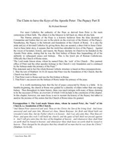 Ecclesiology / Apostle Peter / Christian eschatology / Roman Catholic Church / Gospel of Matthew / Primacy of Simon Peter / Saint Peter / Pope / Apostle / Christianity / Christian theology / Religion