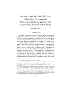 Nuclear Power and New York City:  Columbia’s Forum on the Environmental Consequences and Catastrophic Risks of Indian Point