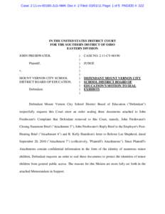 Case: 2:11-cv[removed]JLG-NMK Doc #: 2 Filed: [removed]Page: 1 of 5 PAGEID #: 322  IN THE UNITED STATES DISTRICT COURT FOR THE SOUTHERN DISTRICT OF OHIO EASTERN DIVISION JOHN FRESHWATER,