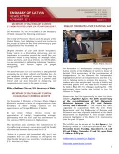 NOVEMBER 2011 SECRETARY OF STATE HILLARY CLINTON CONGRATULATES LATVIA ON ITS NATIONAL DAY ISSUE #14