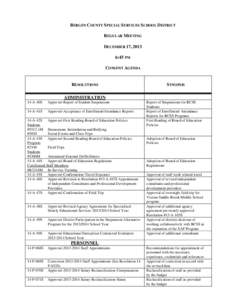 BERGEN COUNTY SPECIAL SERVICES SCHOOL DISTRICT REGULAR MEETING DECEMBER 17, 2013 6:45 PM CONSENT AGENDA