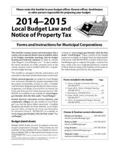 Local Budget Law and  Notice of Property Tax Forms and Instructions for Municipal Corporations[removed]