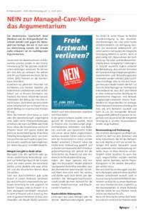 Schwerpunkt:  KVG-Abstimmung am 17. Juni 2012 NEIN zur Managed-Care-Vorlage – das Argumentarium