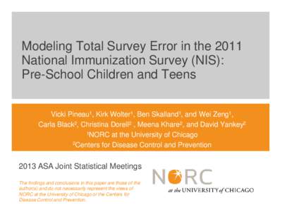 Modeling Total Survey Error in the 2011 National Immunization Survey (NIS): Pre-School Children and Teens