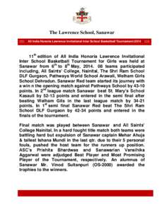 The Lawrence School, Sanawar :::: All India Honoria Lawrence Invitational Inter School Basketball Tournament-2014  ::::