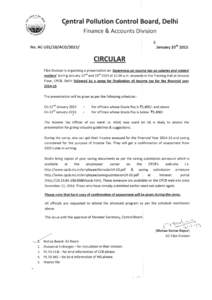 Central Pollution Control Board, Delhi Finance & Accounts Division No. ACACOJanuary 20 th 2015