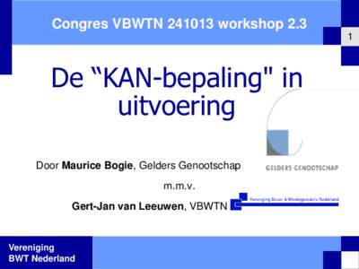 Congres VBWTNworkshopDe “KAN-bepaling