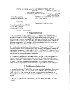 FIndings of Violation and Order for Compliance, City of Portage, Des Sioux, Missouri, Docket number CWA[removed]