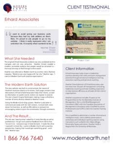 CLIENT TESTIMONIAL  Solutions for an online world. Erhard Associates www.erhardassociates.com