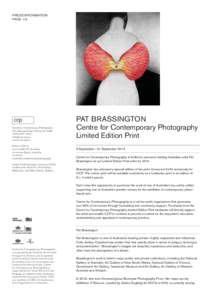 PRESS INFORMATION PAGE 1/2 Centre for Contemporary Photography 404 George Street, Fitzroy Vic 3065 +[removed]