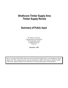 Strathcona Timber Supply Area Timber Supply Review Summary of Public Input BC Ministry of Forests Campbell River Forest District