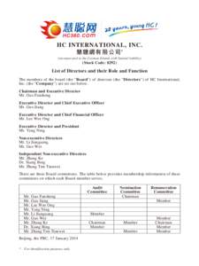 HC INTERNATIONAL, INC. 慧聰網有限公司 * (incorporated in the Cayman Islands with limited liability) (Stock Code: 8292)