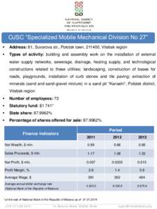 OJSC “Specialized Mobile Mechanical Division No 27”  Address: 61, Suvorova str., Polotsk town, 211400, Vitebsk region  