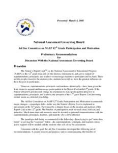 Ad Hoc Committee on NAEP 12th Grade Participation and Motivation