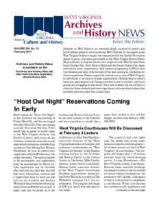 WEST VIRGINIA  Archives and History NEWS  From the Editor: