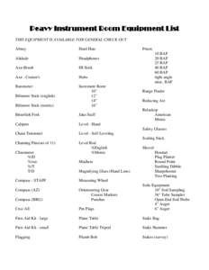 Peavy Instrument Room Equipment List