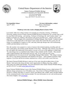 United States Department of the Interior Santee National Wildlife Refuge UNITED STATES FISH AND WILDLIFE SERVICE 2125 Fort Watson Road Summerton, SC[removed]Phone: ([removed]FAX: ([removed]