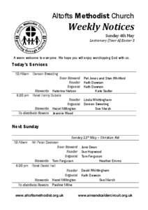 Altofts Methodist Church  Weekly Notices Sunday 4th May  Lectionary (Year A)Easter 3