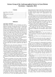 Science Group of the Anthroposophical Society in Great Britain Newsletter – September 2012 Contents John Wilkes[removed]) .............................................................1 News...........................