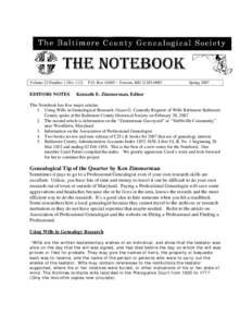 Volume 23 Number 1 (NoEDITORS NOTES P.O. Box 10085 – Towson, MD