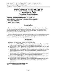 Perioperative Hemorrhage or Hematoma Rate - Patient Safety Indicators #27 Technical Specifications