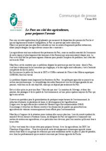 Communiqué de presse  17 février 2014 Le Parc au côté des agriculteurs, pour préparer l’avenir