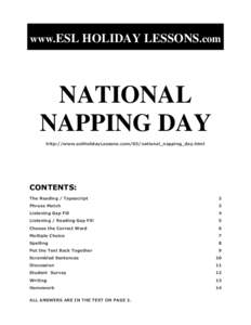 www.ESL HOLIDAY LESSONS.com  NATIONAL NAPPING DAY http://www.eslHolidayLessons.com/03/national_napping_day.html
