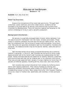 ECOLOGY OF THE ESTUARY GradesNJCCCS: 5.1, 5.2, 5.3, 5.4 Field Trip Overview: Explore the interactions of the local tidal community. Through field collections, water chemistry and other observations, students will