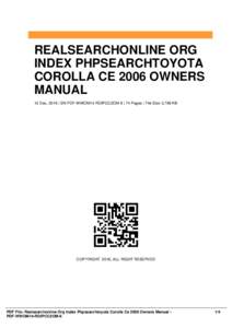 REALSEARCHONLINE ORG INDEX PHPSEARCHTOYOTA COROLLA CE 2006 OWNERS MANUAL 12 Dec, 2016 | SN PDF-WWOM14-ROIPCC2OM-6 | 74 Pages | File Size 3,789 KB