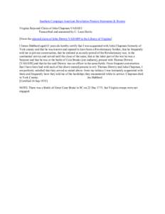 Southern Campaign American Revolution Pension Statements & Rosters Virginia Rejected Claim of John Chapman VAS1051 Transcribed and annotated by C. Leon Harris [From the rejected claim of John Drewry VAS1049 in the Librar