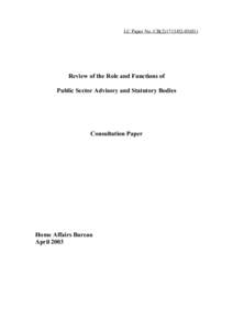 LC Paper No. CB[removed])  Review of the Role and Functions of Public Sector Advisory and Statutory Bodies  Consultation Paper