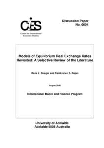 Discussion Paper No[removed]Models of Equilibrium Real Exchange Rates Revisited: A Selective Review of the Literature