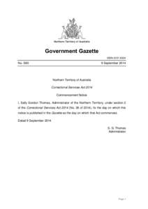 Northern Territory of Australia  Government Gazette ISSN-0157-833X  No. S80