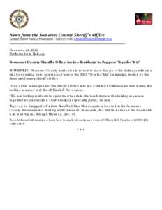 News from the Somerset County Sheriff’s Office Contact: Sheriff Frank J. Provenzano[removed] / [removed] December 3, 2014 For Immediate Release