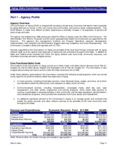 Aging, Idaho Commission on  Performance Measurement Report Part 1 – Agency Profile Agency Overview