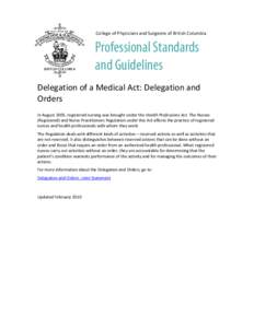 Delegation of a Medical Act: Delegation and Orders