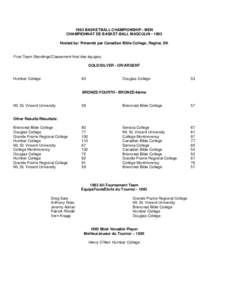 1993 BASKETBALL CHAMPIONSHIP - MEN CHAMPIONNAT DE BASKET-BALL MASCULIN[removed]Hosted by/ Présenté par Canadian Bible College, Regina, SK Final Team Standings/Classement final des équipes: GOLD/SILVER - OR/ARGENT