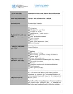 Private Sector Initiative actions on adaptation Title of case study  Tomorrow’s railway and climate change adaptation
